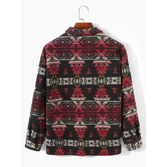 Men's Ethnic Tribal Style Totem Print Chest Pocket Long Sleeve Comfortable Shirt