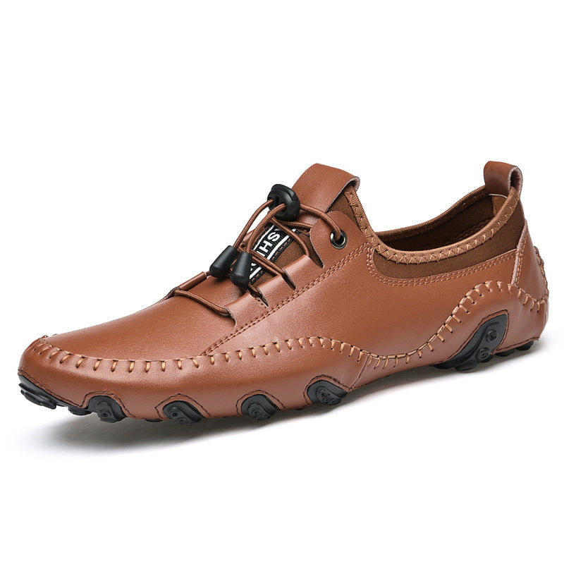 Novuxy® Men's Handmade Leather Casual Fashion Driving Shoes Lace-Up Comfortable Loafers Sneakers