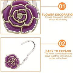 Novuxy® Purse Hanger, Green Rose Handbag Holder Hook Foldable Handbag Hanger, Purse Table Hanger Womens Bag Purse Holder