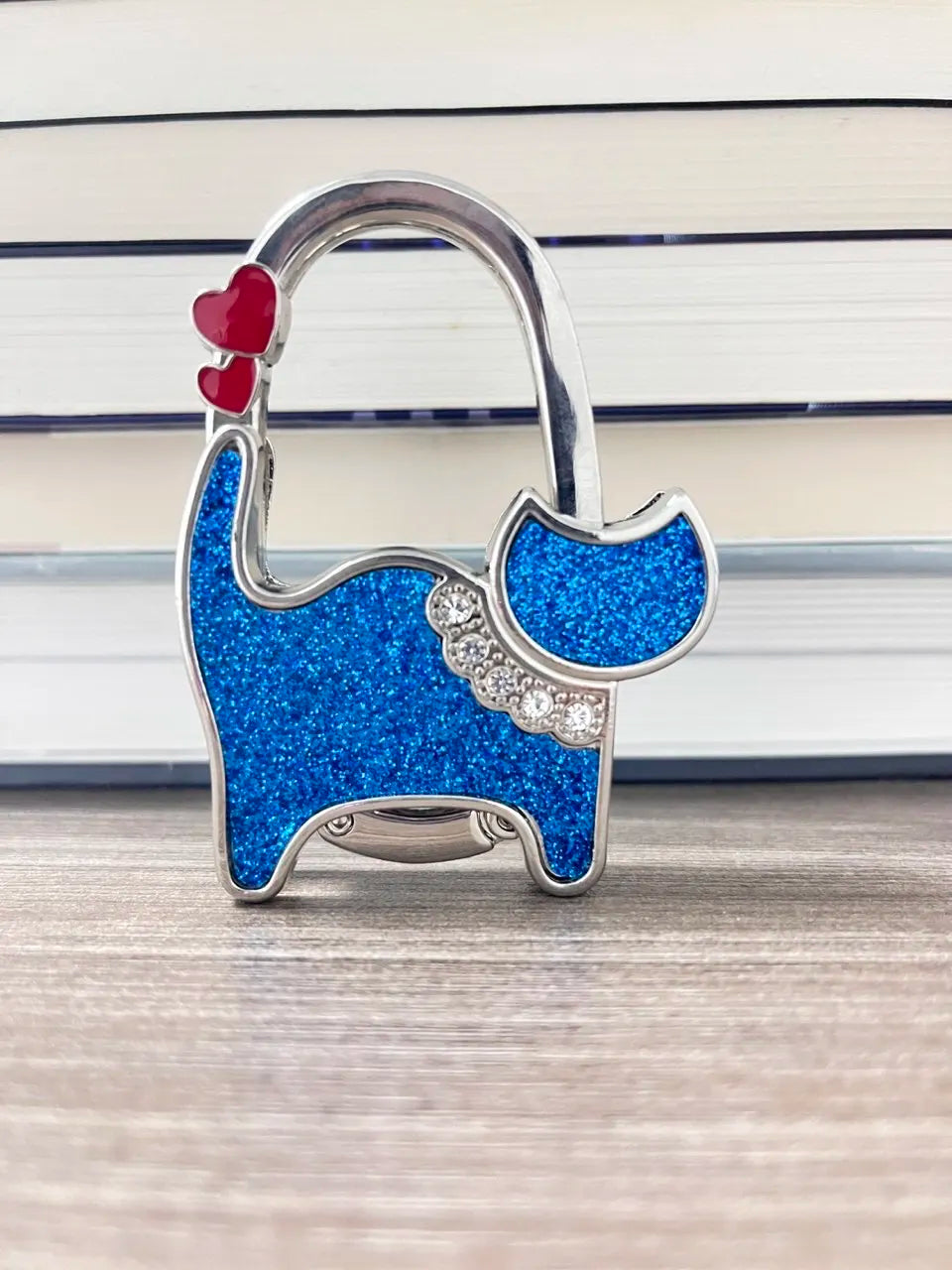 Novuxy® Cat Pattern Portable Folding Bag Hanger Hook Holder Table Hook Crystal Alloy Purse Bag Holder Circle Shape Bag Accessories