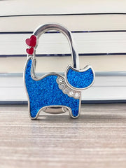 Novuxy® Cat Pattern Portable Folding Bag Hanger Hook Holder Table Hook Crystal Alloy Purse Bag Holder Circle Shape Bag Accessories