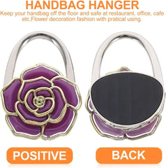 Novuxy® Purse Hook Purple Rose Handbag Holder Hook Foldable Handbag Hanger Bag Storage Decor Giftware for Women