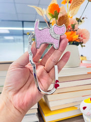 Novuxy® Cat Pattern Portable Folding Bag Hanger Handbag Hook Holder Table Hook Crystal Alloy Purse Bag Holder
