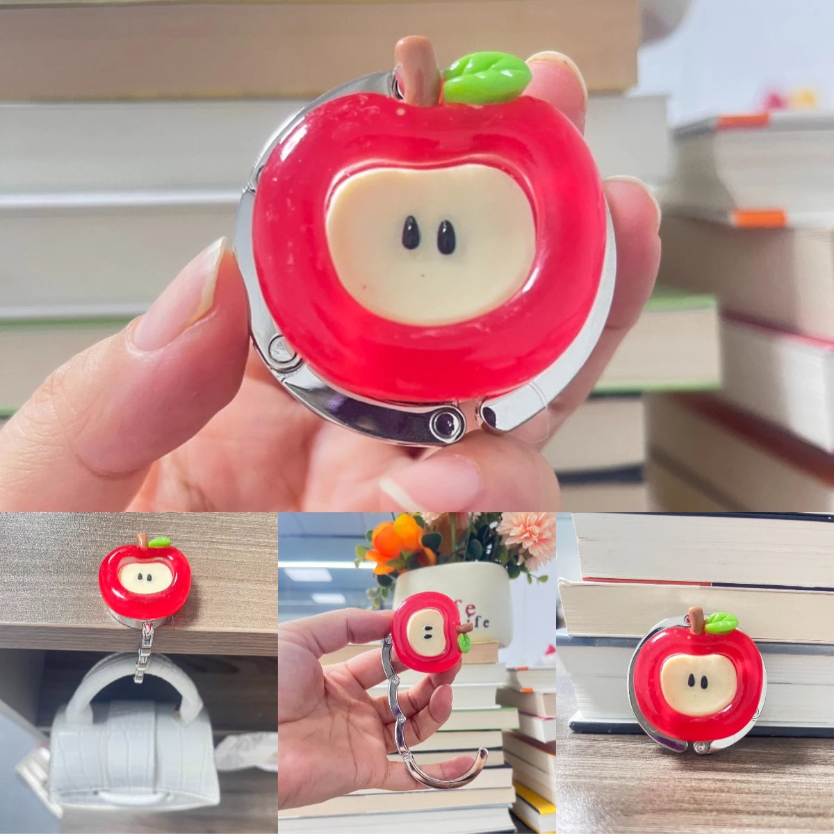 Novuxy® Ice Transparent Simulation Apple Resin Foldable Zinc Alloy Bag Hook  Bag Hanger Handicraft Birthday Gift