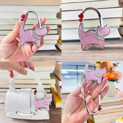 Novuxy® Cat Pattern Portable Folding Bag Hanger Handbag Hook Holder Table Hook Crystal Alloy Purse Bag Holder