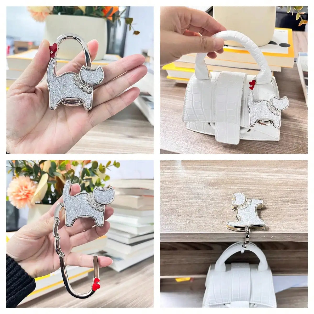 Novuxy® Cat-Shaped No-Trace Metal Bag Hooks, Portable Handbag Hanger For Office Desk, Women Shoulder Bag