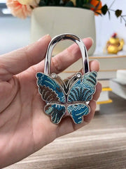 Novuxy® Metal Retro Floral Pattern Large Butterfly Handbag Hanger, Foldable Women's Bag Clasp, Portable Desk Hook