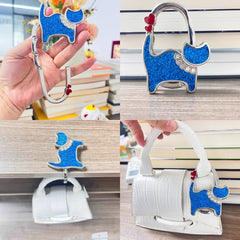 Novuxy® Cat Pattern Portable Folding Bag Hanger Hook Holder Table Hook Crystal Alloy Purse Bag Holder Circle Shape Bag Accessories