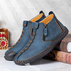 Men's Hand Sewing Side Zippered Soft Comfy Slip On Ankle Boots