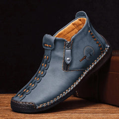 Novuxy® Men's Hand Stitching Leather Non Slip Side Zipper Casual Boots
