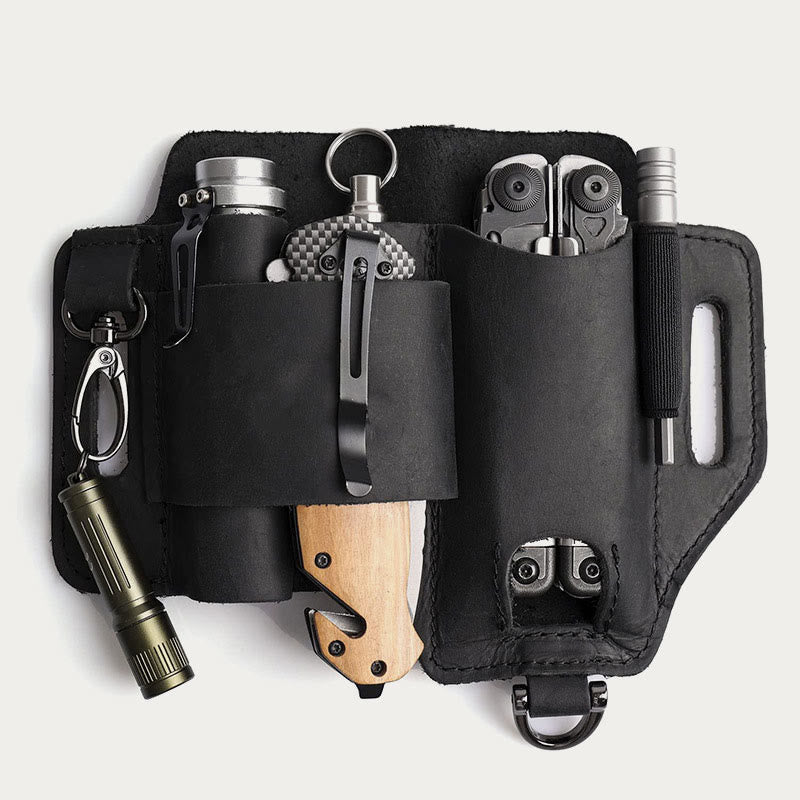 Multitool Men's Leather Sheath with Keychain Outdoor Camping EDC Belt