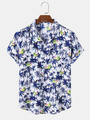 Men's Cotton Coconut Revere Collar Tree Print Short Sleeve Shirt