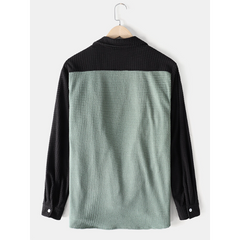 Men's Patchwork Two-tone Cardigan Pocket Long Sleeve Corduroy Lapel Casual Shirt